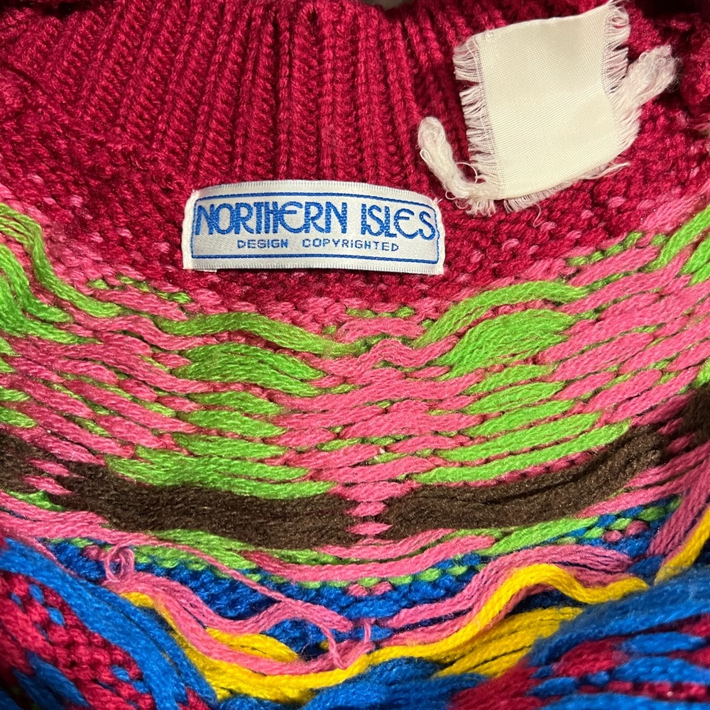 Vintage Fair Isle Women's Crew Neck Sweater with Trees and Sheep Pink Colourful - Picture 5 of 5
